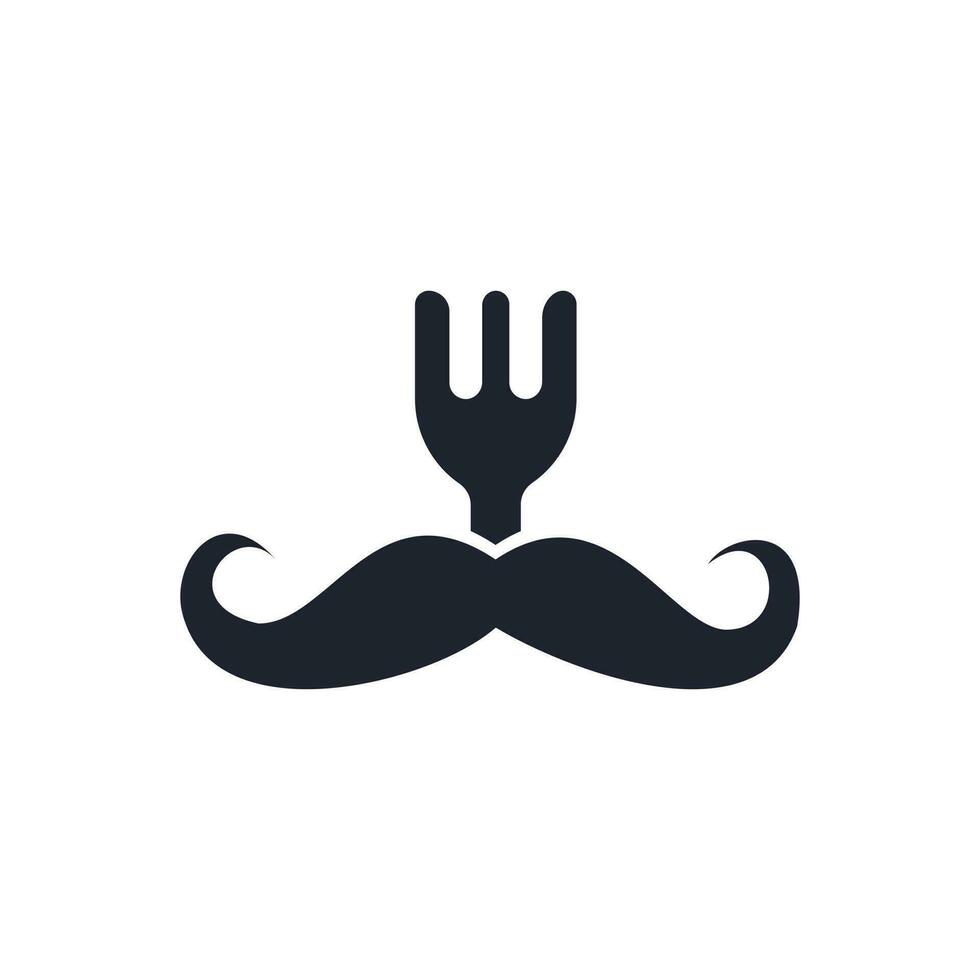 création de modèle de logo de gourou alimentaire. moustache d'illustration avec conception d'icône de fourche. vecteur