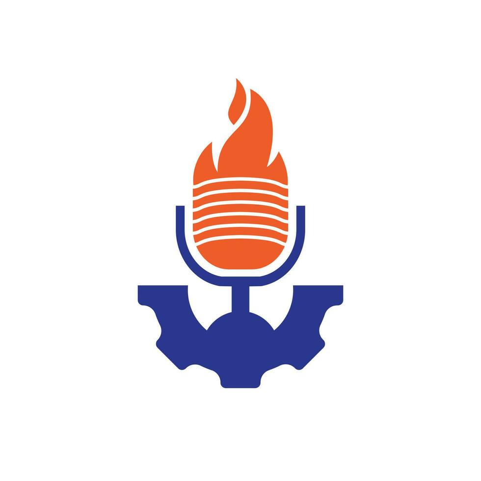 modèle de conception de logo de concept de forme d'engrenage de podcast de feu. vecteur