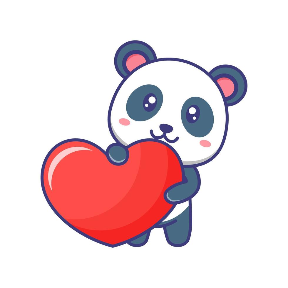 illustration de dessin animé mignon bébé panda amour. design plat de dessin animé de panda avec coeur. pour autocollant, bannière, affiche, emballage, couverture de livre pour enfants. vecteur