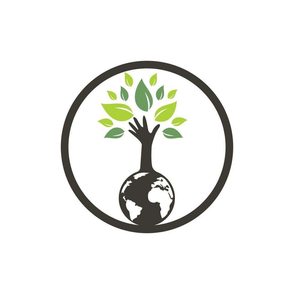 création de logo vectoriel globe et arbre à main. écologie et concept durable.