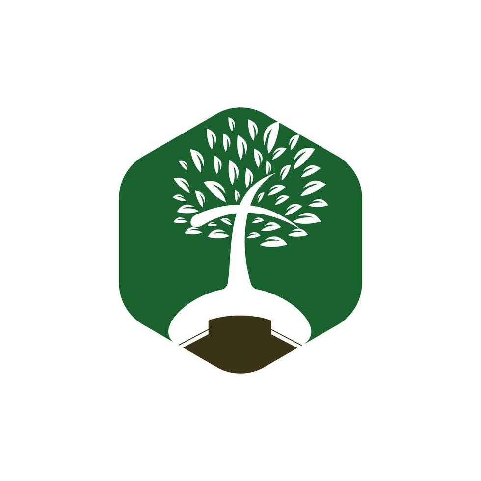 concept de logo d'appel d'église. création de logo vectoriel combiné et arbre d'église.