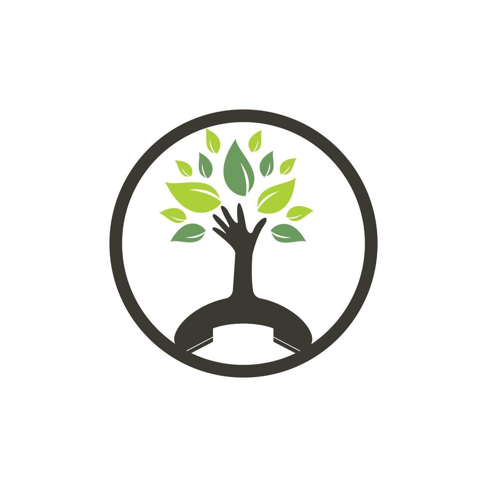 création de logo vectoriel appel nature. modèle de conception d'icônes de combiné et d'arbre à main.