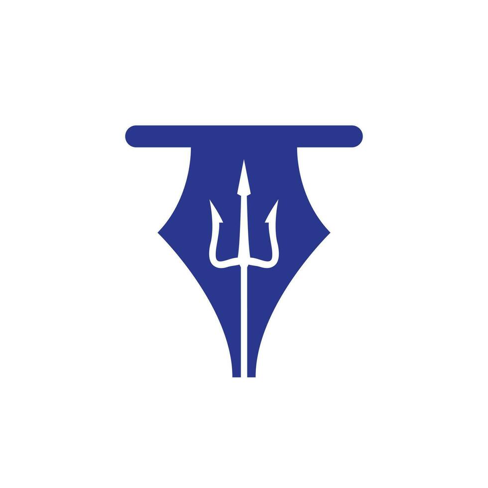 création de logo vectoriel stylo trident. illustration d'icône trident et plume.