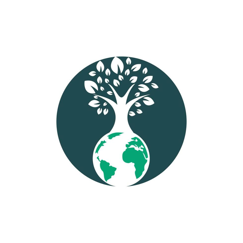 modèle de conception de logo vectoriel arbre globe. planète et symbole ou icône écologique.