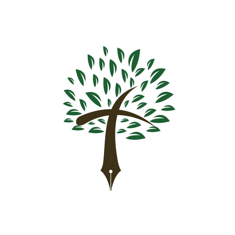 stylo d'arbre et modèle de conception de logo vectoriel croisé. cours d'apprentissage et d'enseignement de la Bible.