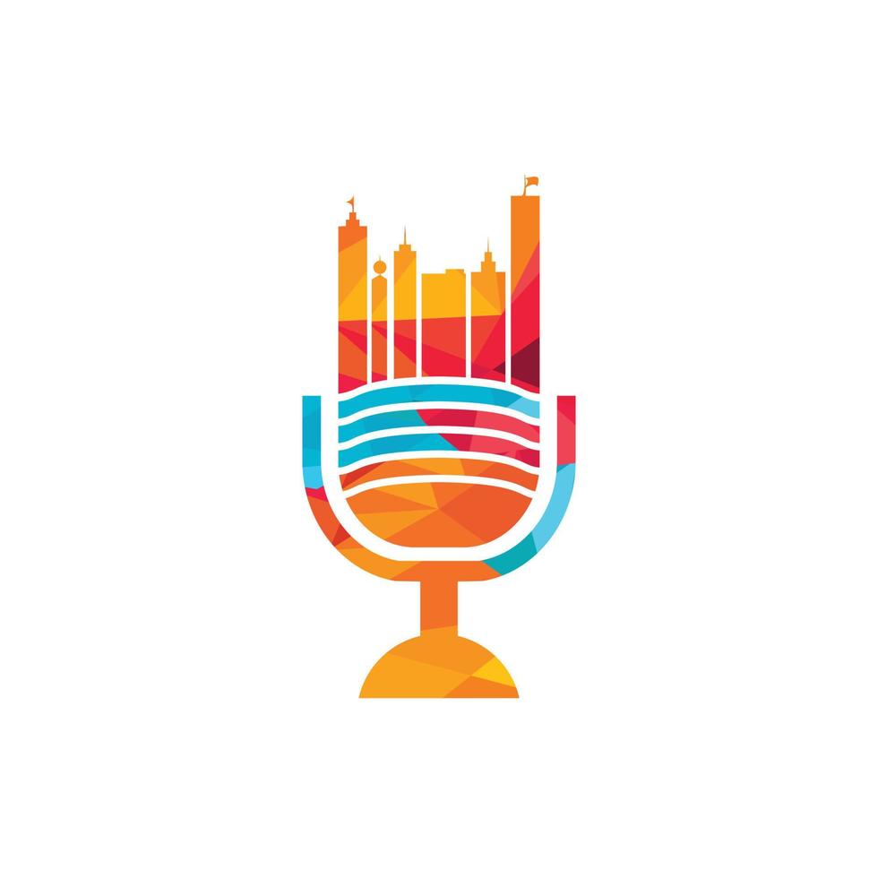 modèle de conception de logo vectoriel de podcast urbain. concept de logo de ville de podcast.