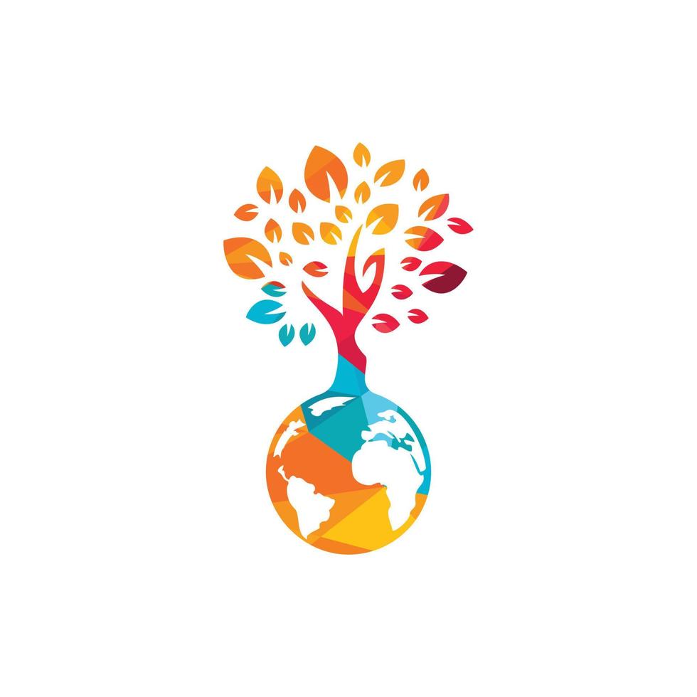 modèle de conception de logo vectoriel arbre globe. planète et symbole ou icône écologique.