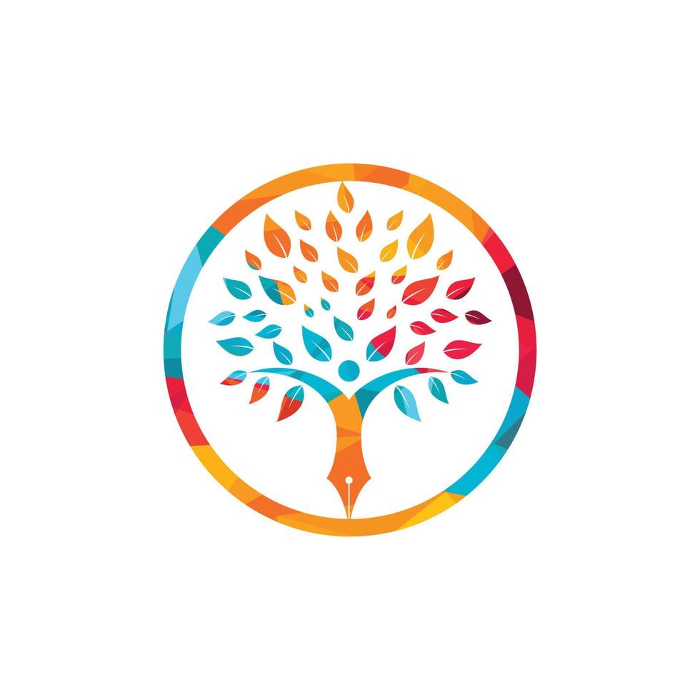 concept de logo d'assurance et de soutien à l'éducation. stylo et logo d'icône d'arbre humain. vecteur