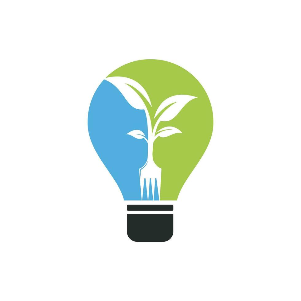 arbre de fourche avec création de logo vectoriel ampoule. concept de logo vectoriel idée alimentaire.