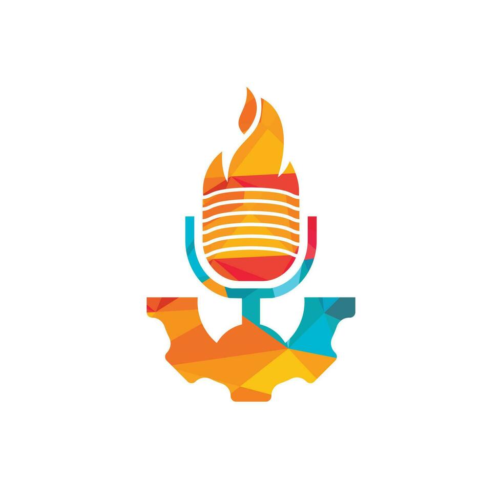 modèle de conception de logo de concept de forme d'engrenage de podcast de feu. vecteur