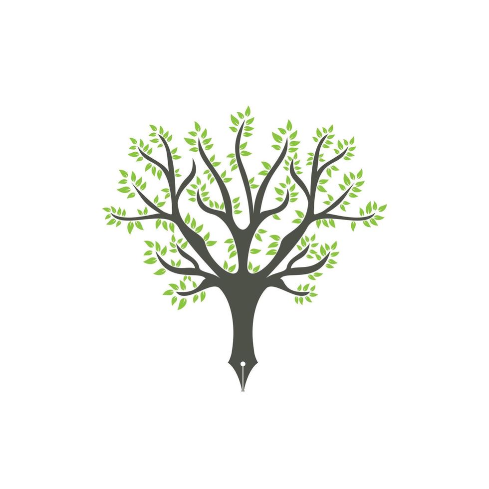 modèle de conception de logo vectoriel stylo arbre. concept de logo écrivain et nature.