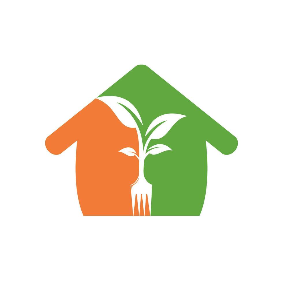 arbre de fourche avec création de logo vectoriel de forme maison. concept de logo de restaurant et d'agriculture.