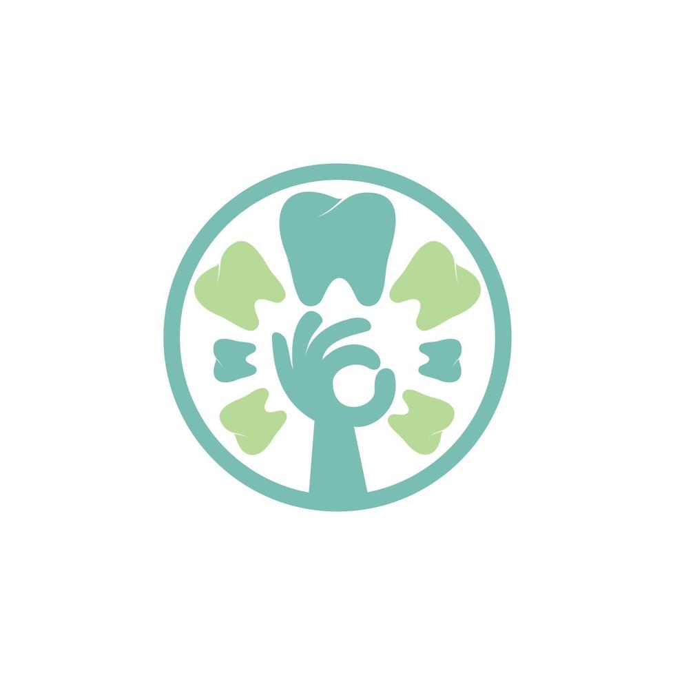 modèle de logo vectoriel de soins dentaires. conception d'icône d'arbre de dents et de main.