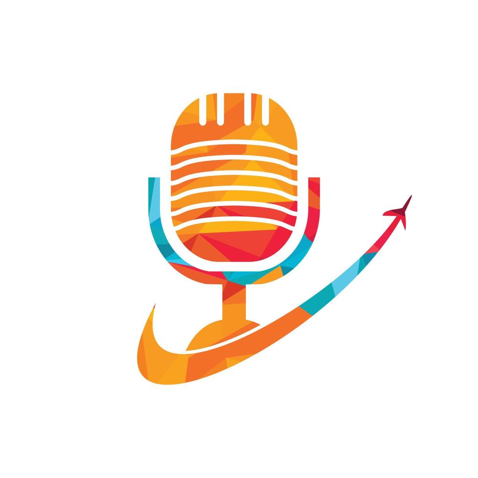 modèle de conception de logo vectoriel de podcast itinérant. concept de logo de podcast de vacances de tourisme de voyage.
