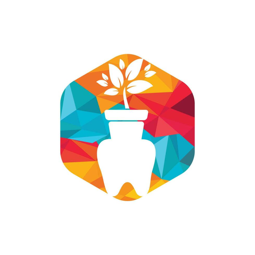 modèle de conception de logo vectoriel de jardin dentaire. conception d'icône de dent et de pot de fleur.