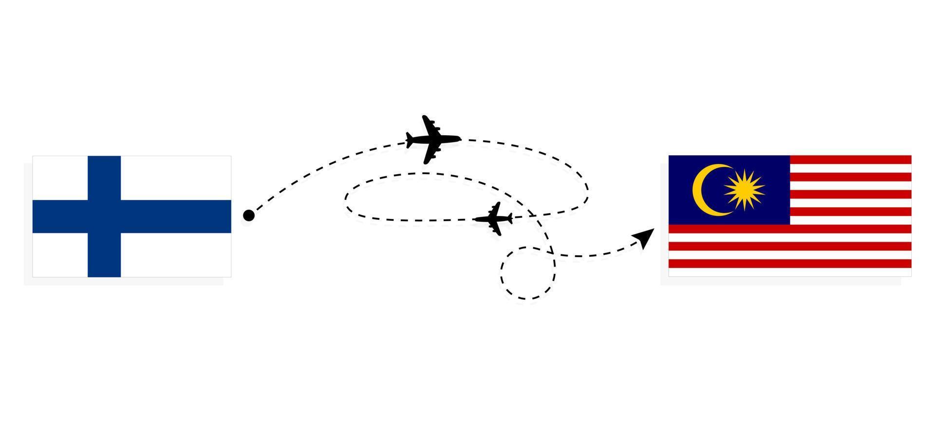 vol et voyage de la finlande à la malaisie par concept de voyage en avion de passagers vecteur