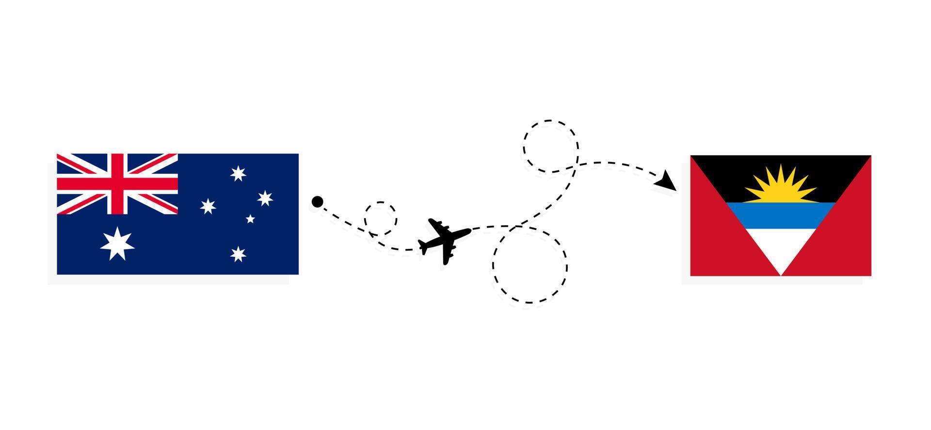 vol et voyage de l'australie à antigua et barbuda par concept de voyage en avion de passagers vecteur