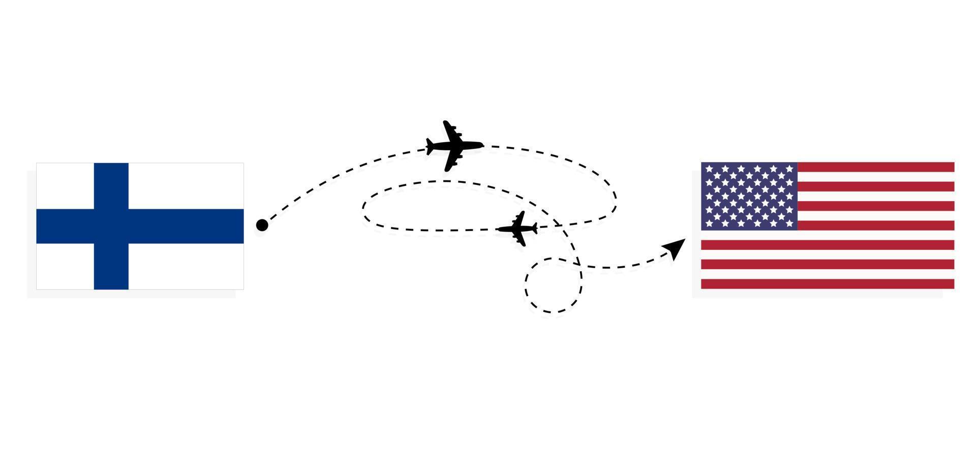 vol et voyage de la finlande aux états-unis par le concept de voyage en avion de passagers vecteur