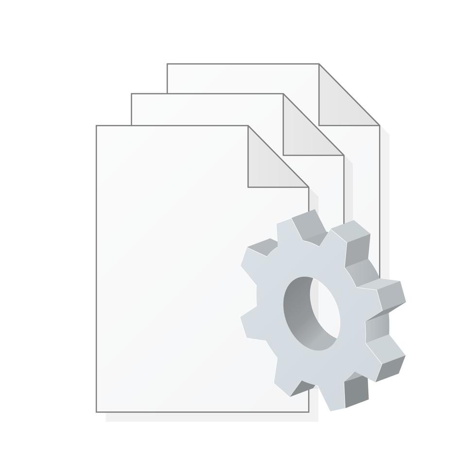 document informatique de fichier avec l'icône de paramètres d'icône d'engrenage ou l'instruction vecteur