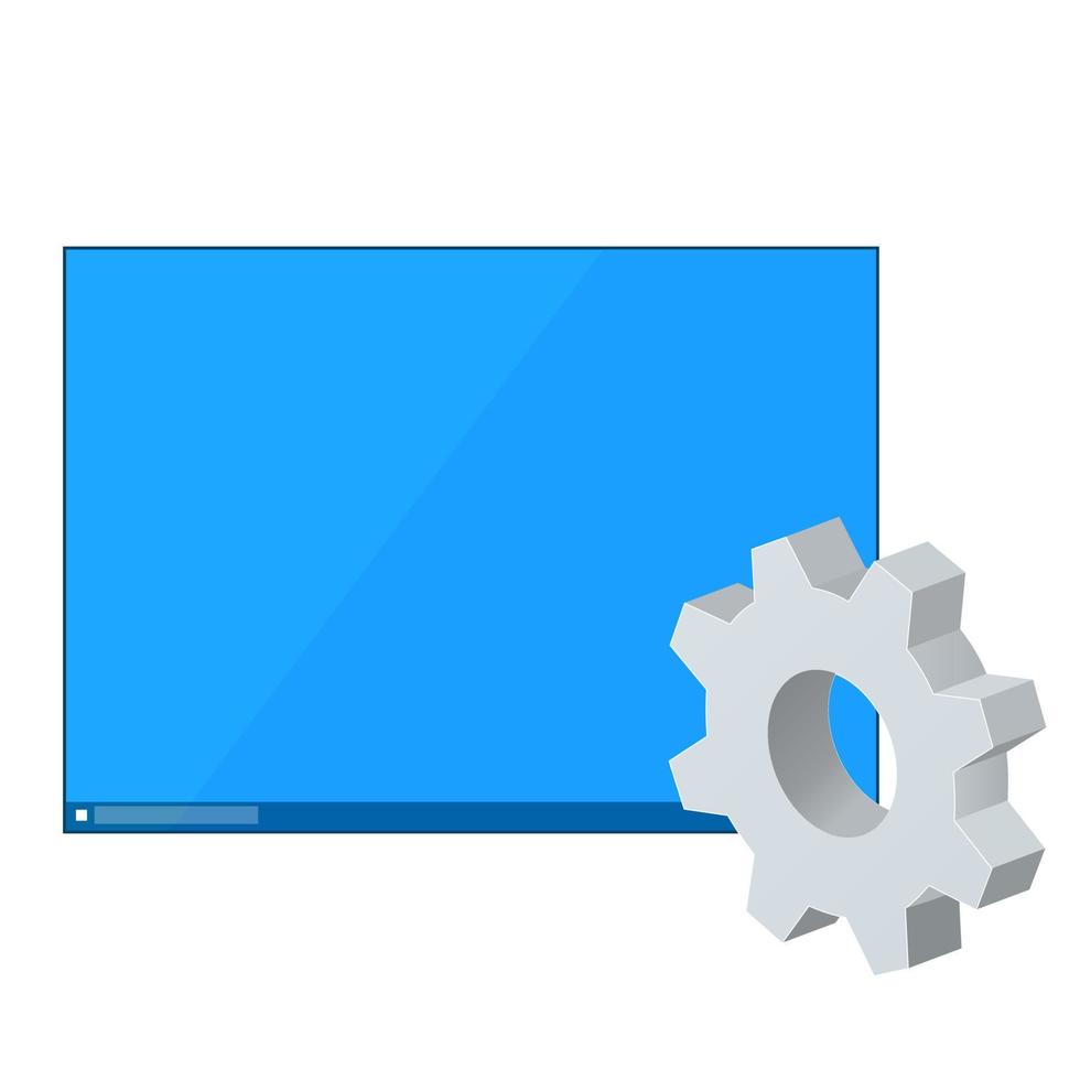 maquette du bureau ou de la fenêtre du programme avec l'icône ou l'instruction des paramètres de l'icône d'engrenage vecteur