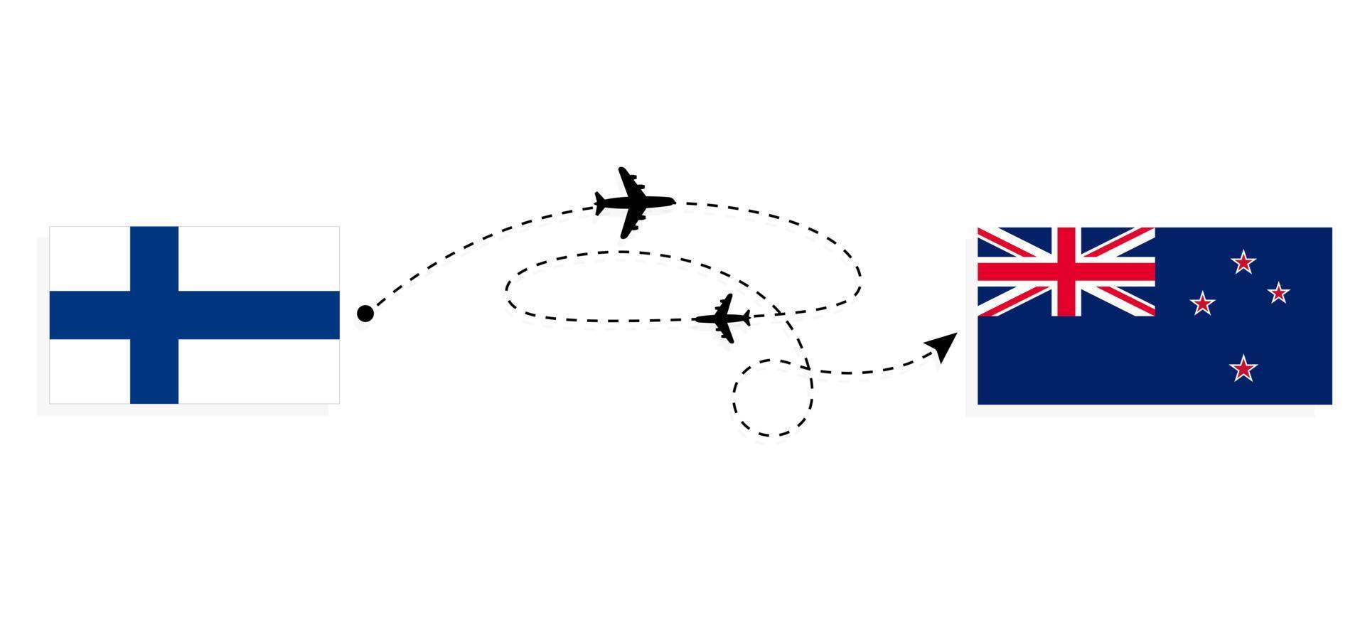 vol et voyage de la finlande à la nouvelle-zélande par le concept de voyage en avion de passagers vecteur