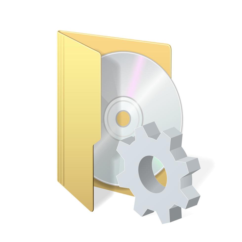 dossier d'ordinateur de fichiers et disque compact avec icône de paramètres icône d'engrenage ou instruction vecteur
