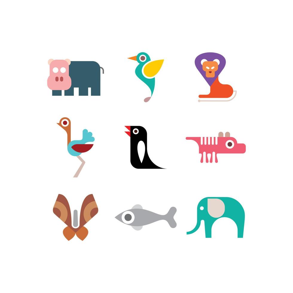 jeu d'icônes d'animaux de zoo vecteur