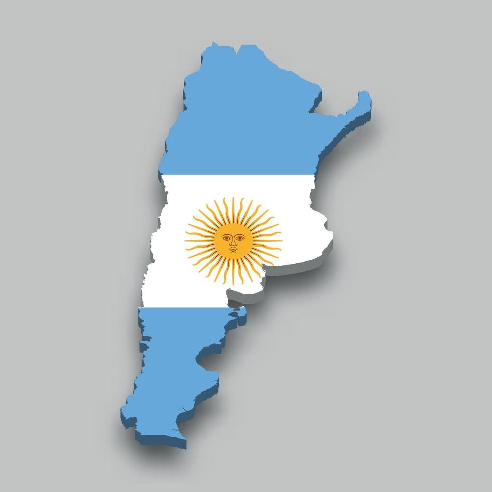 Carte isométrique 3d de l'argentine avec drapeau national. vecteur