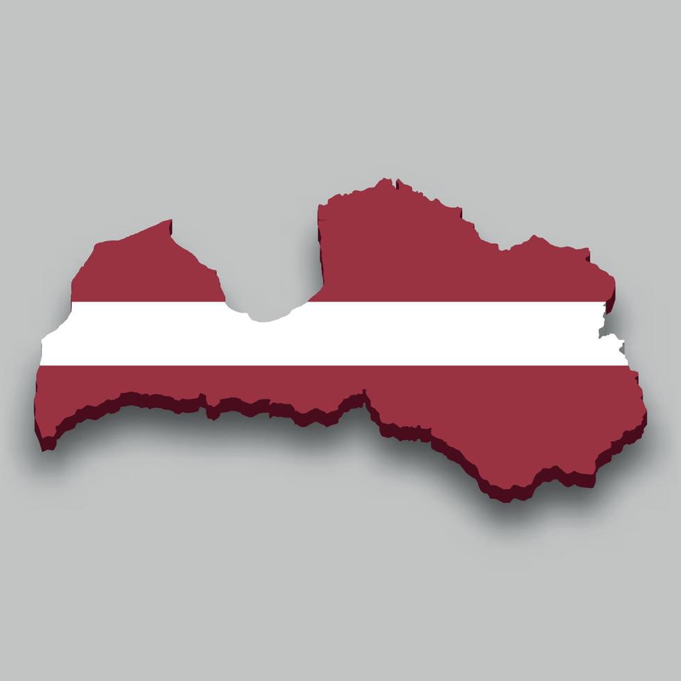 Carte isométrique 3D de la Lettonie avec drapeau national. vecteur