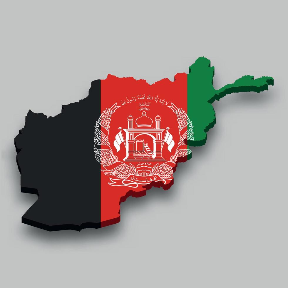 Carte isométrique 3d de l'afghanistan avec drapeau national. vecteur