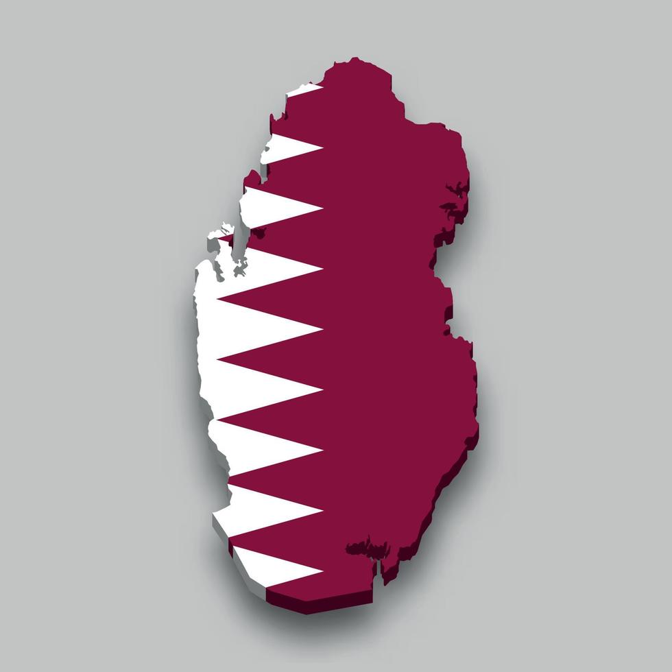 Carte isométrique 3d du qatar avec drapeau national. vecteur