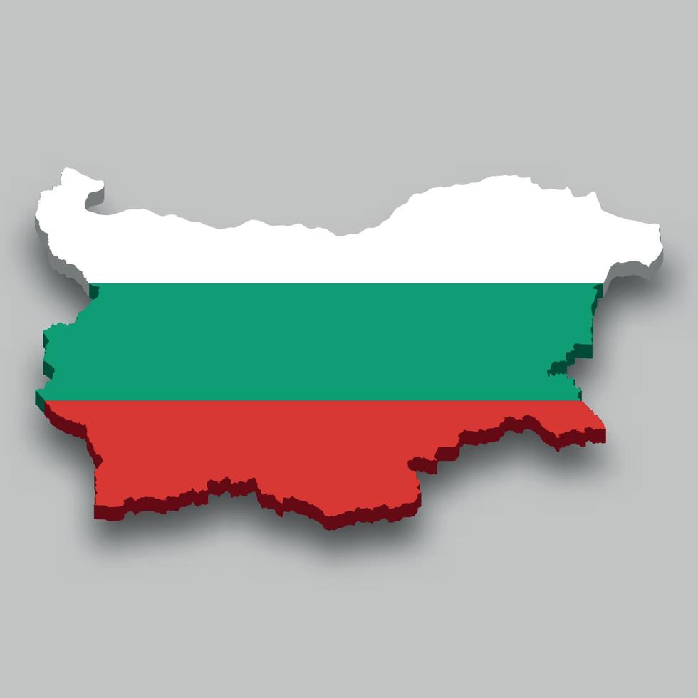 Carte isométrique 3d de la bulgarie avec drapeau national. vecteur