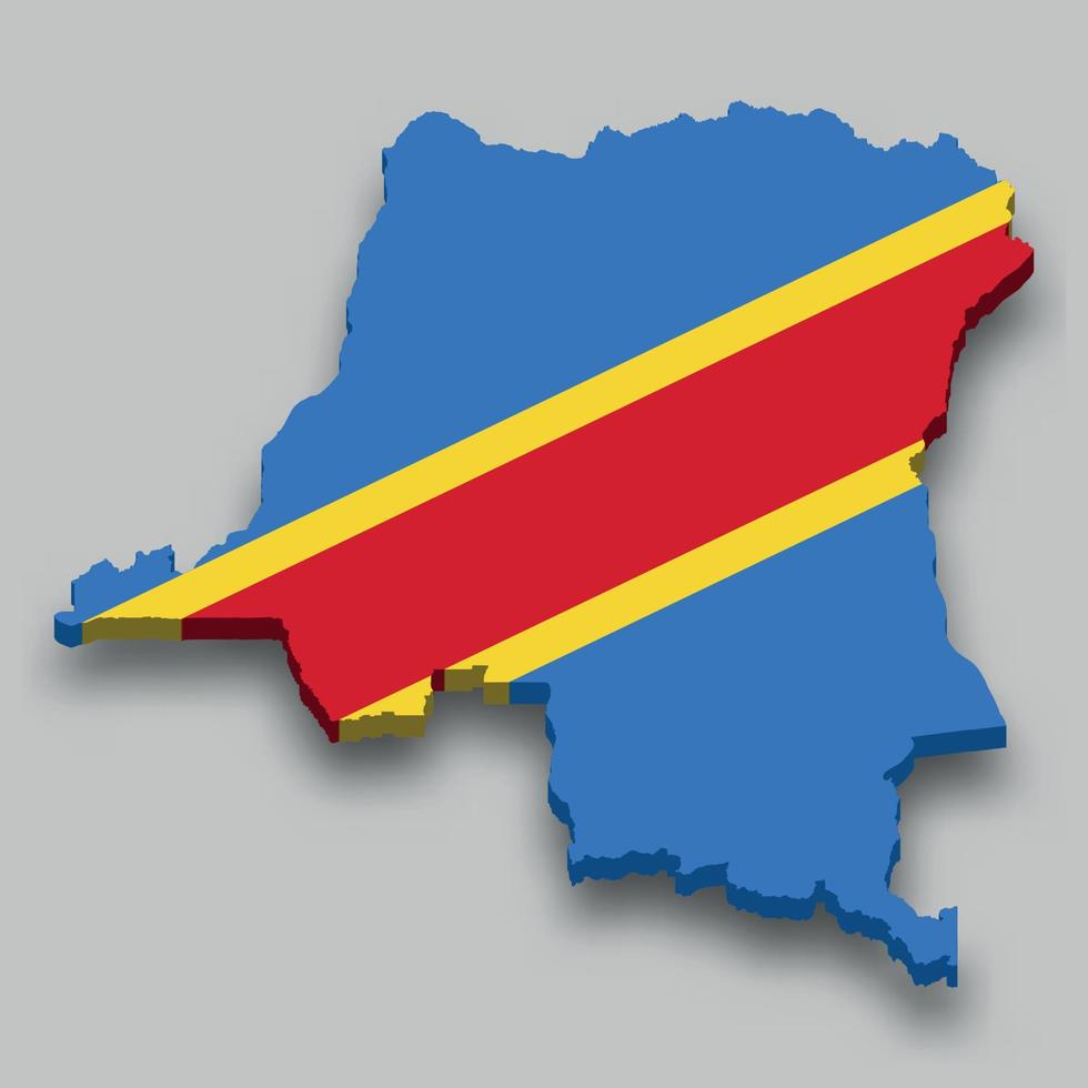 Carte isométrique 3d de la rd congo avec drapeau national. vecteur