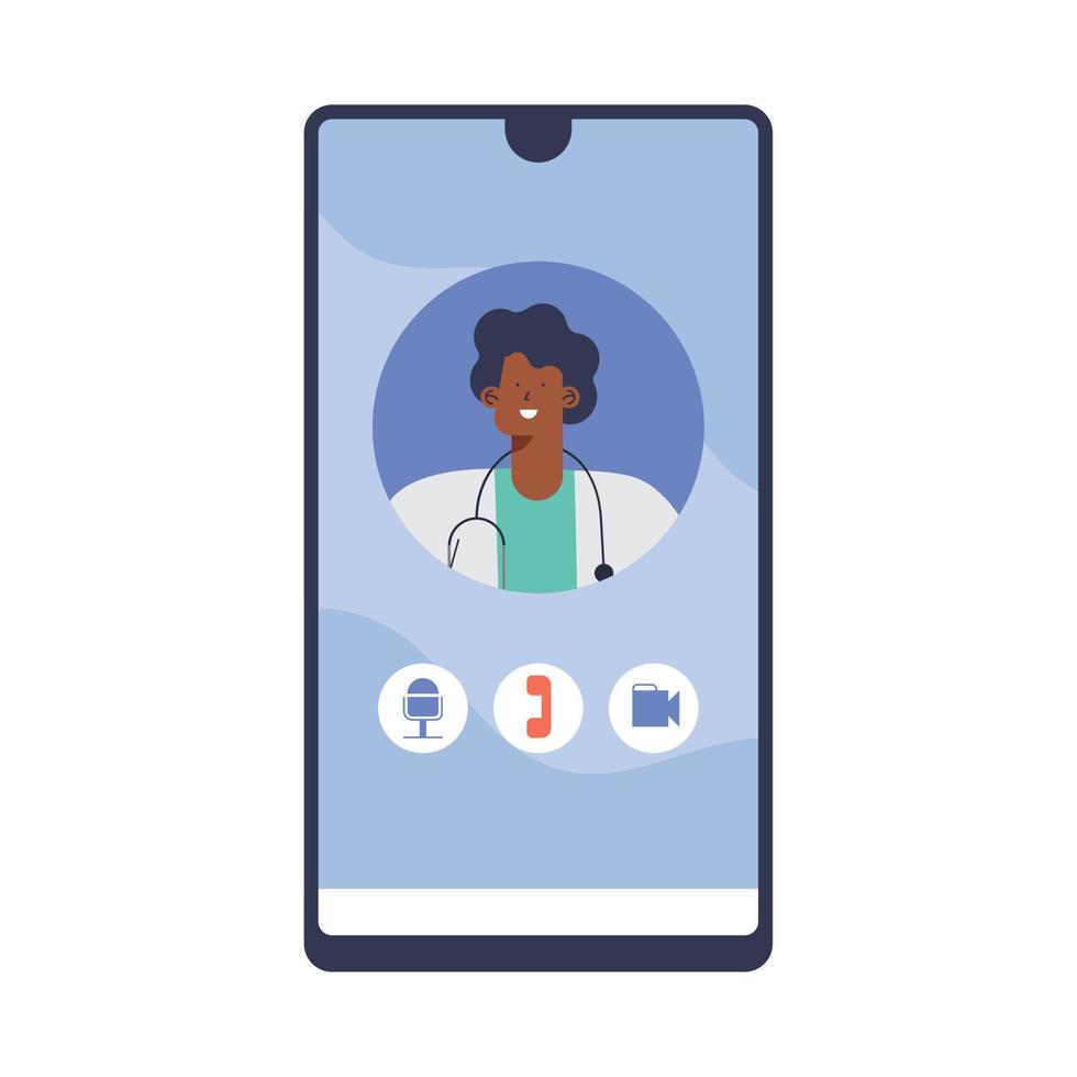 médecin afro sur smartphone vecteur