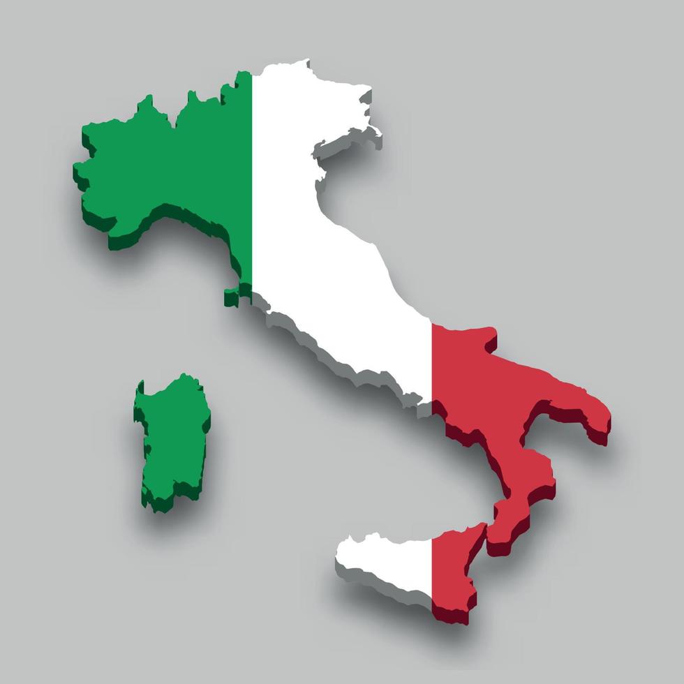 Carte isométrique 3D de l'Italie avec drapeau national. vecteur