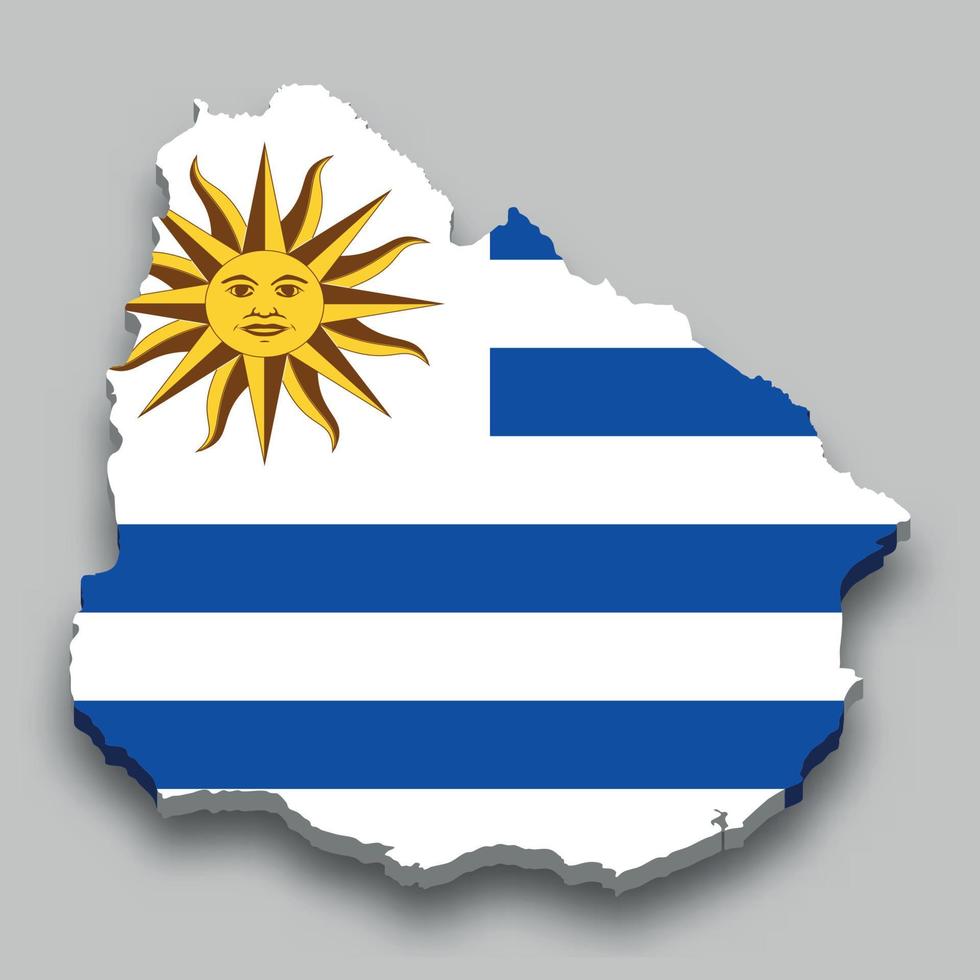 Carte isométrique 3d de l'uruguay avec drapeau national. vecteur