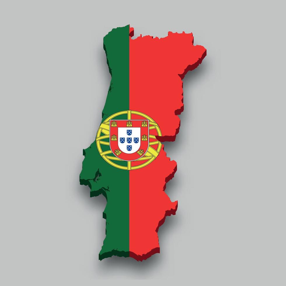 Carte isométrique 3d du portugal avec drapeau national. vecteur