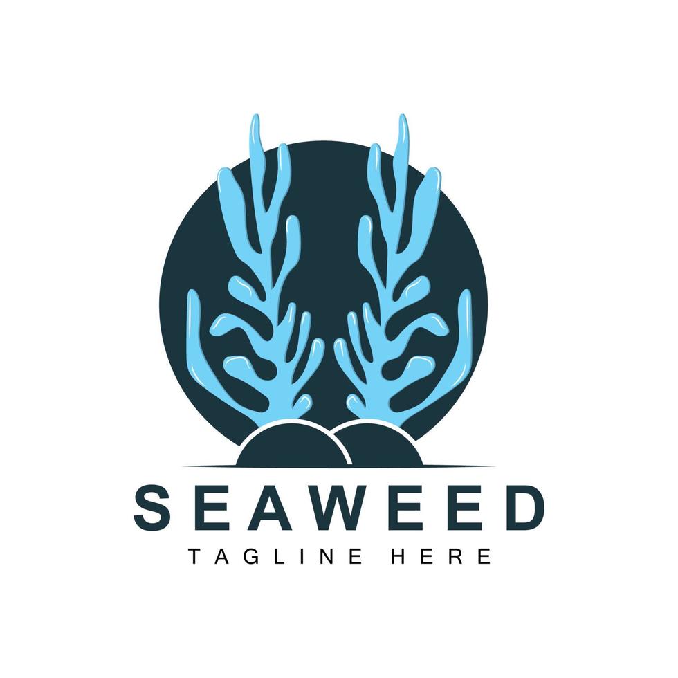 création de logo d'algues, illustration de plantes sous-marines, cosmétiques et ingrédients alimentaires vecteur