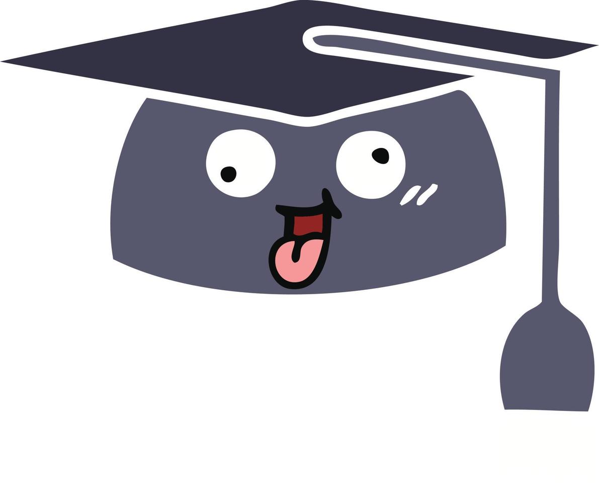 chapeau de graduation de dessin animé rétro couleur plate vecteur