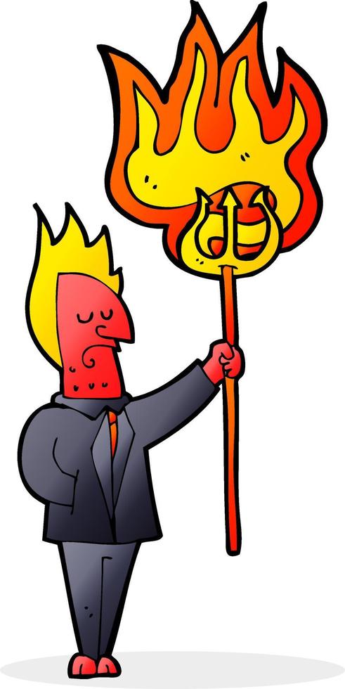 diable de dessin animé avec une fourche enflammée vecteur