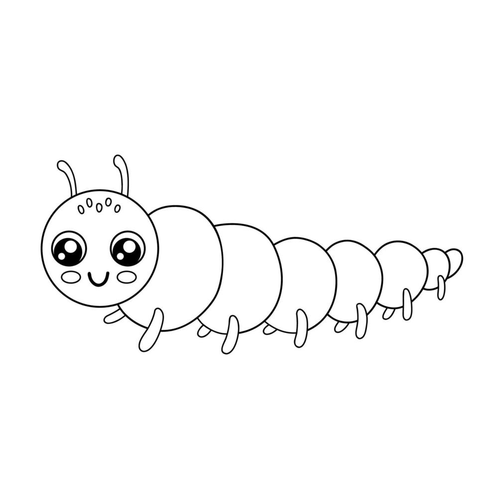 chenille de contour mignon isolé sur fond blanc. insecte drôle pour livre de coloriage enfantin. illustration de ligne de vecteur de dessin animé