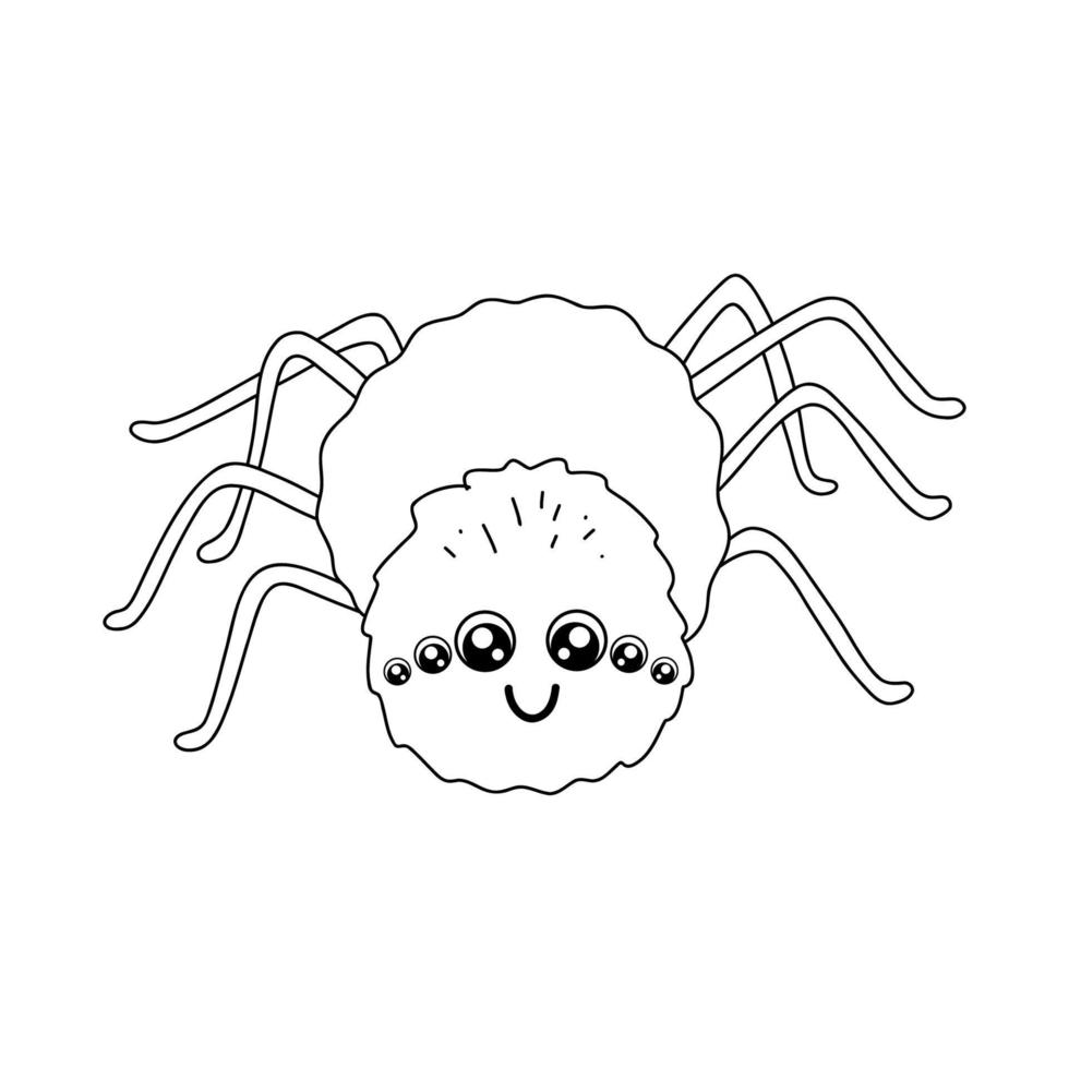 araignée de contour mignon isolé sur fond blanc. insecte drôle pour livre de coloriage enfantin. illustration de ligne de vecteur de dessin animé