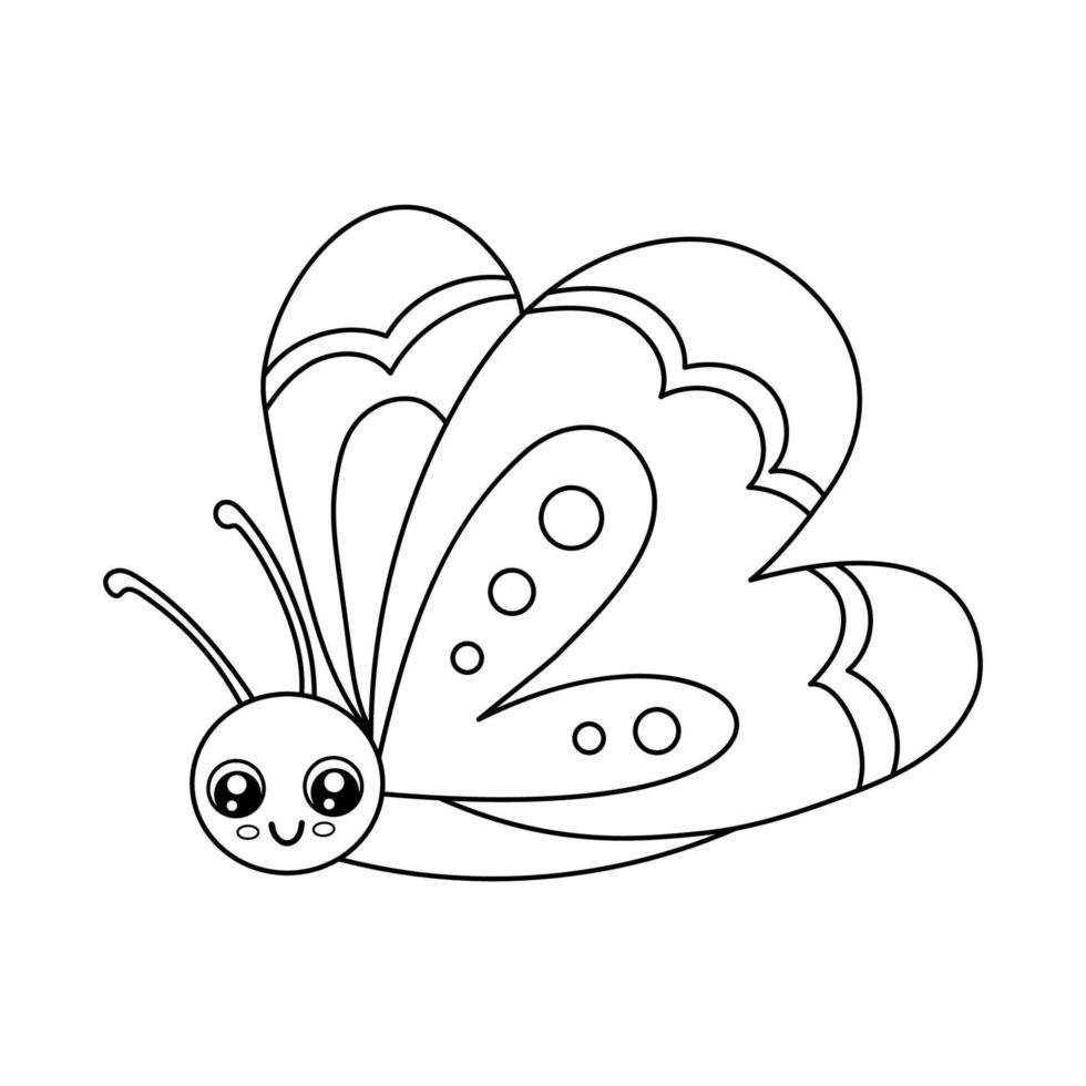 papillon de contour mignon isolé sur fond blanc. insecte drôle pour livre de coloriage enfantin. illustration de ligne de vecteur de dessin animé