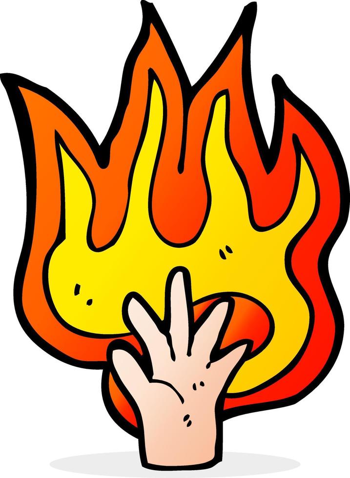 symbole de la main enflammée de dessin animé vecteur