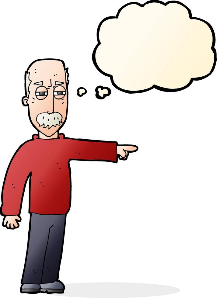 dessin animé vieil homme gesticulant sortir avec bulle de pensée vecteur