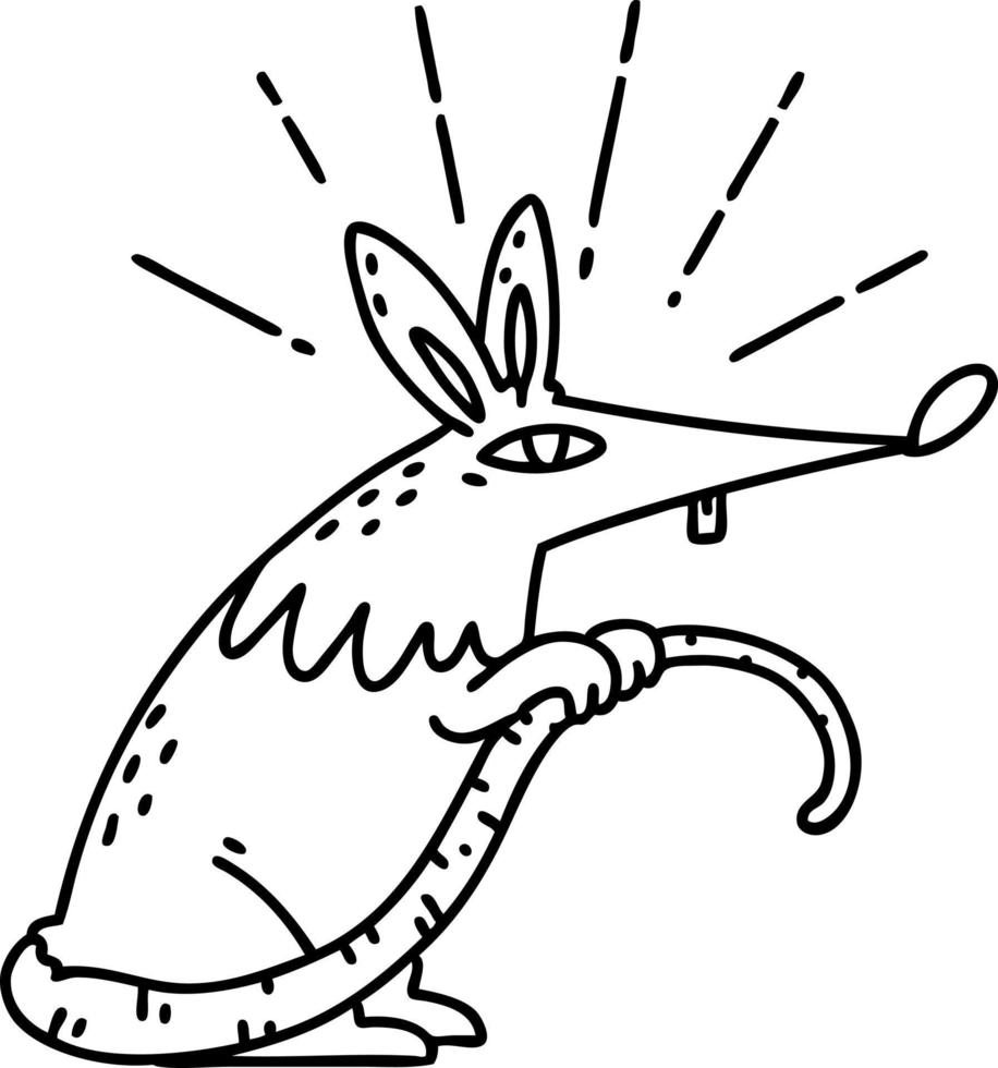 illustration d'un rat sournois traditionnel de style tatouage de ligne noire vecteur