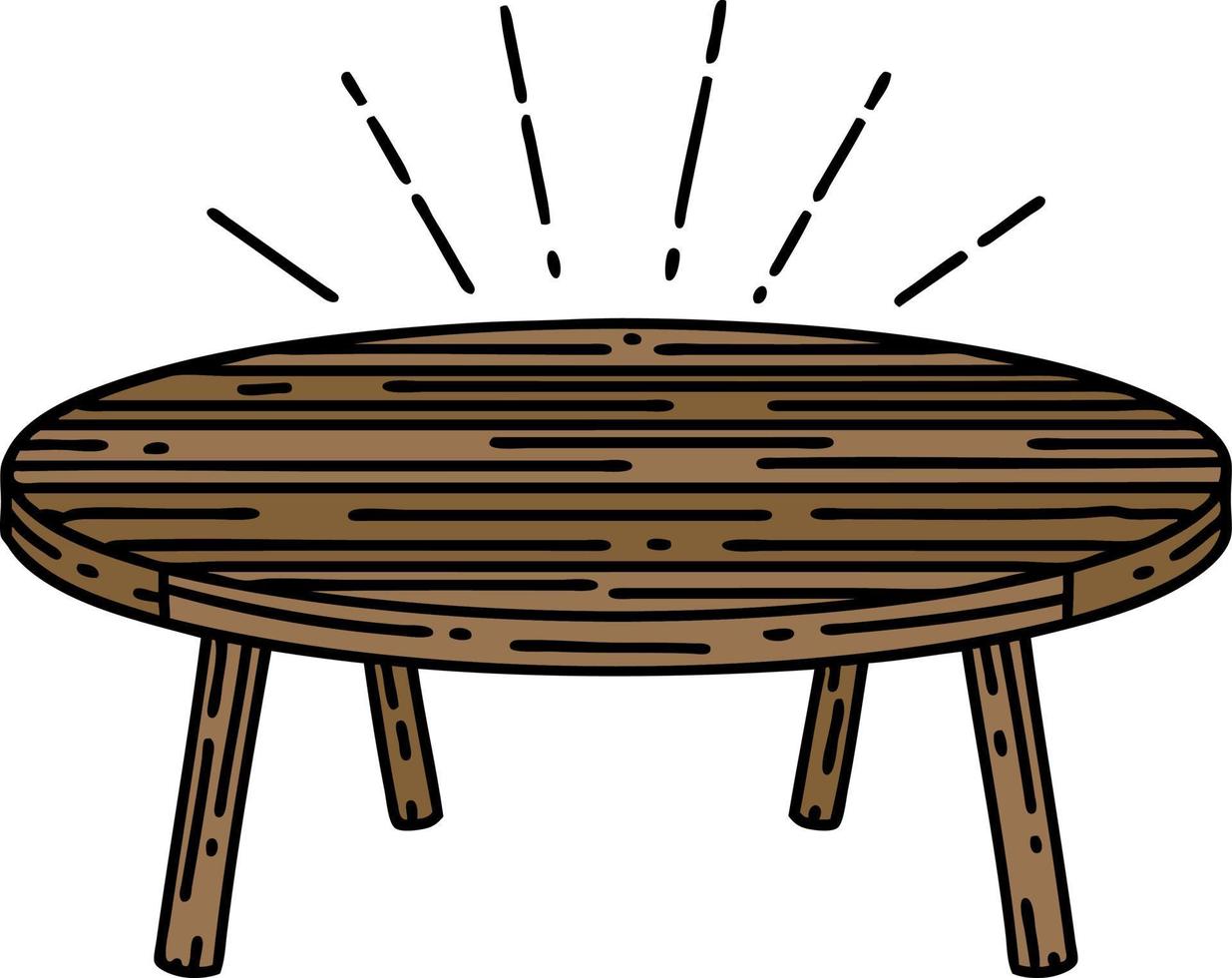 illustration d'une table en bois de style tatouage traditionnel vecteur