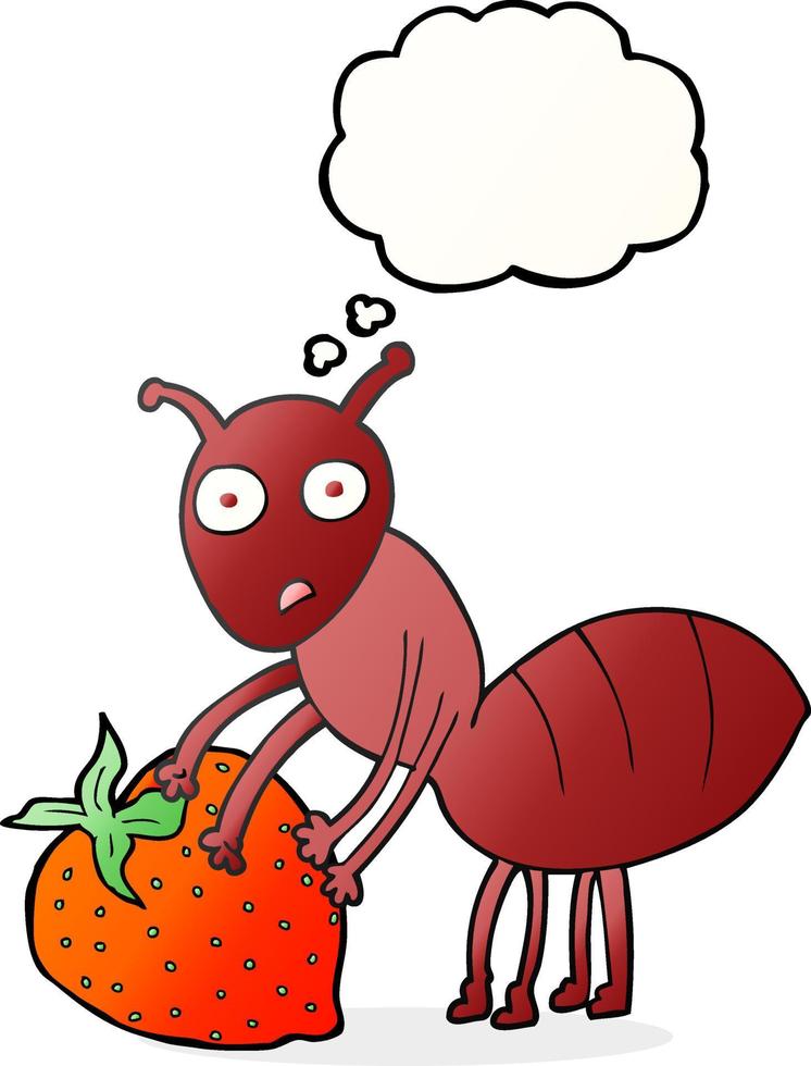 Bulle de pensée dessinée à main levée fourmi de dessin animé avec berry vecteur