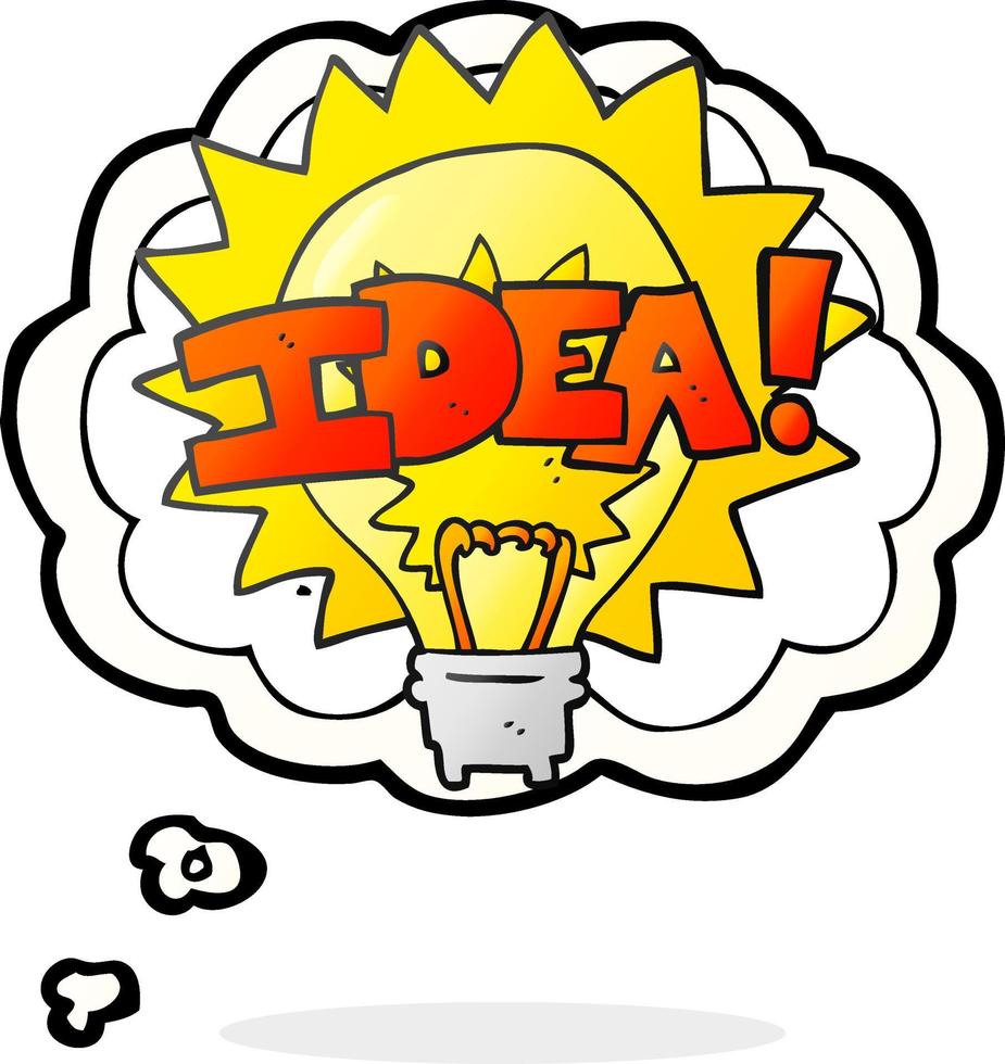 Bulle de pensée dessinée à main levée idée de dessin animé symbole d'ampoule vecteur