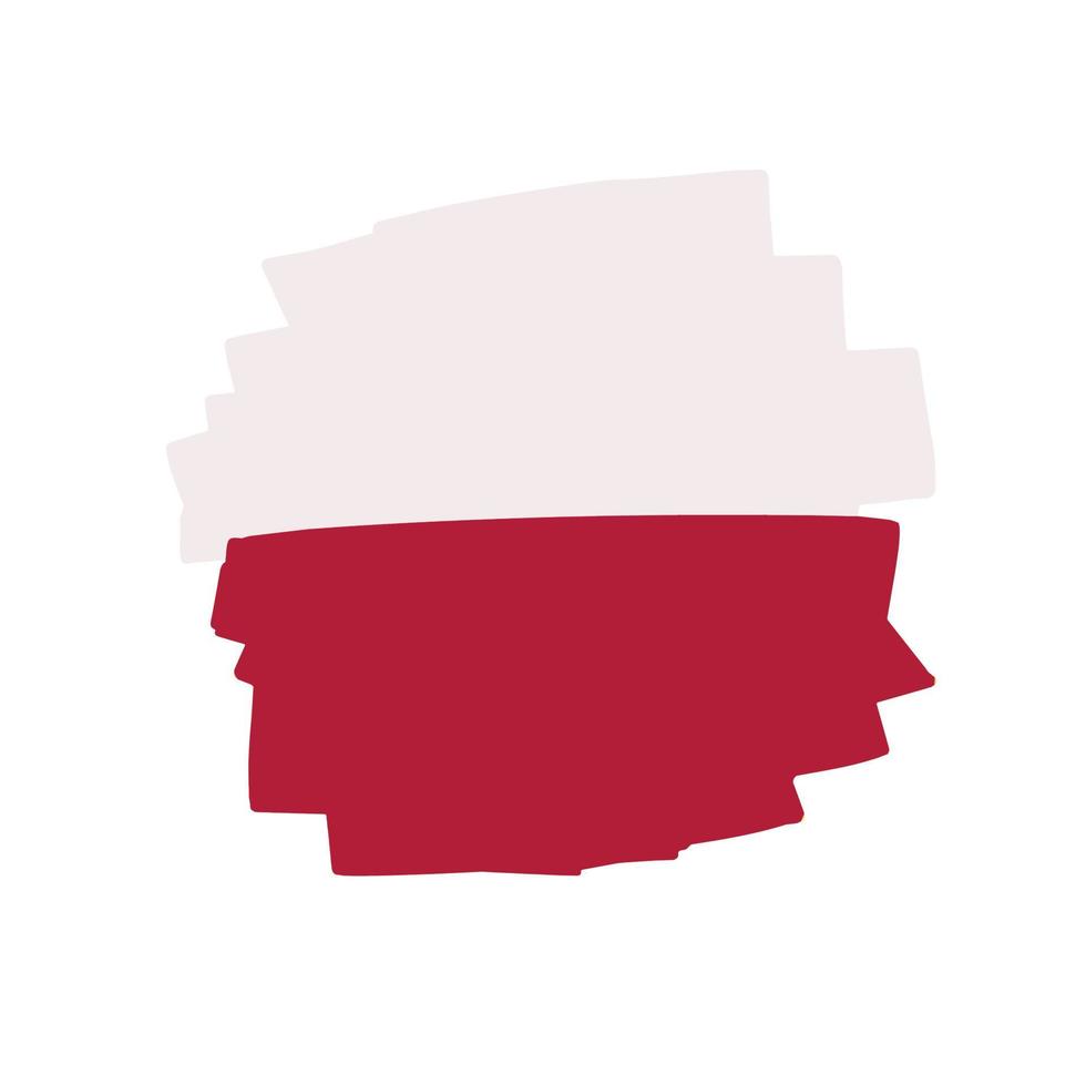 drapeau de la pologne. européen de l'Est. icônes stylisées. texture de la brosse. symbole national blanc et rouge. dessin animé plat vecteur